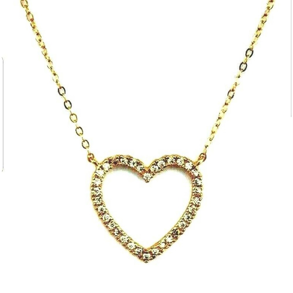 VALENTINES Heart Necklace Hollow CZ Lined Brass Plating